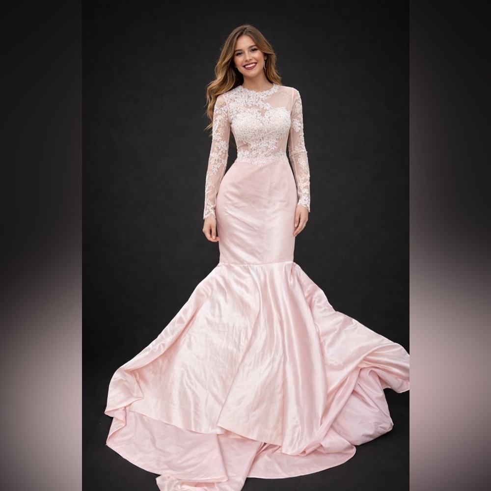 Chic Long Sleeve Pink Gown - Picture 1 of 9